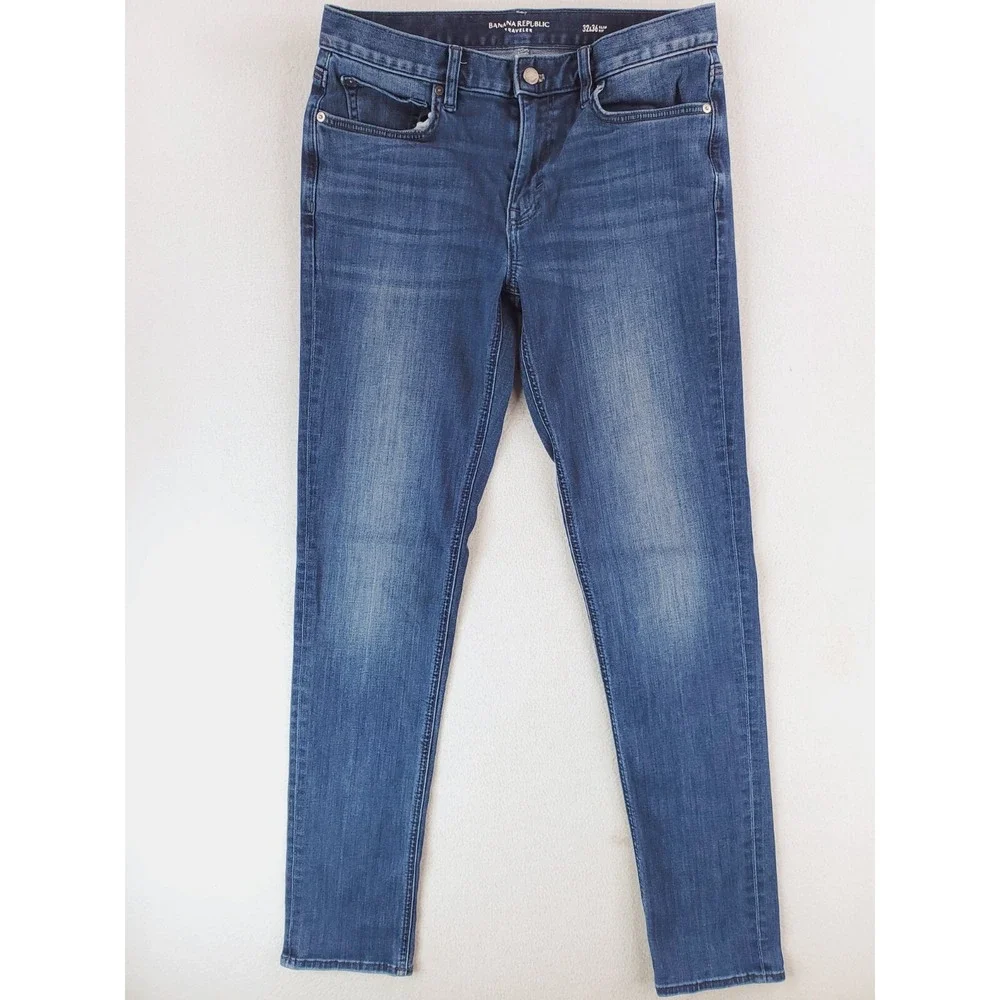 Banana Republic Jeans Mens 32x36 Blue Traveler Slim Tapered Stretch Denim Pants